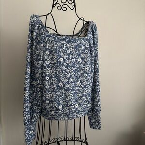 LC Lauren Conrad Blue Floral Blouse